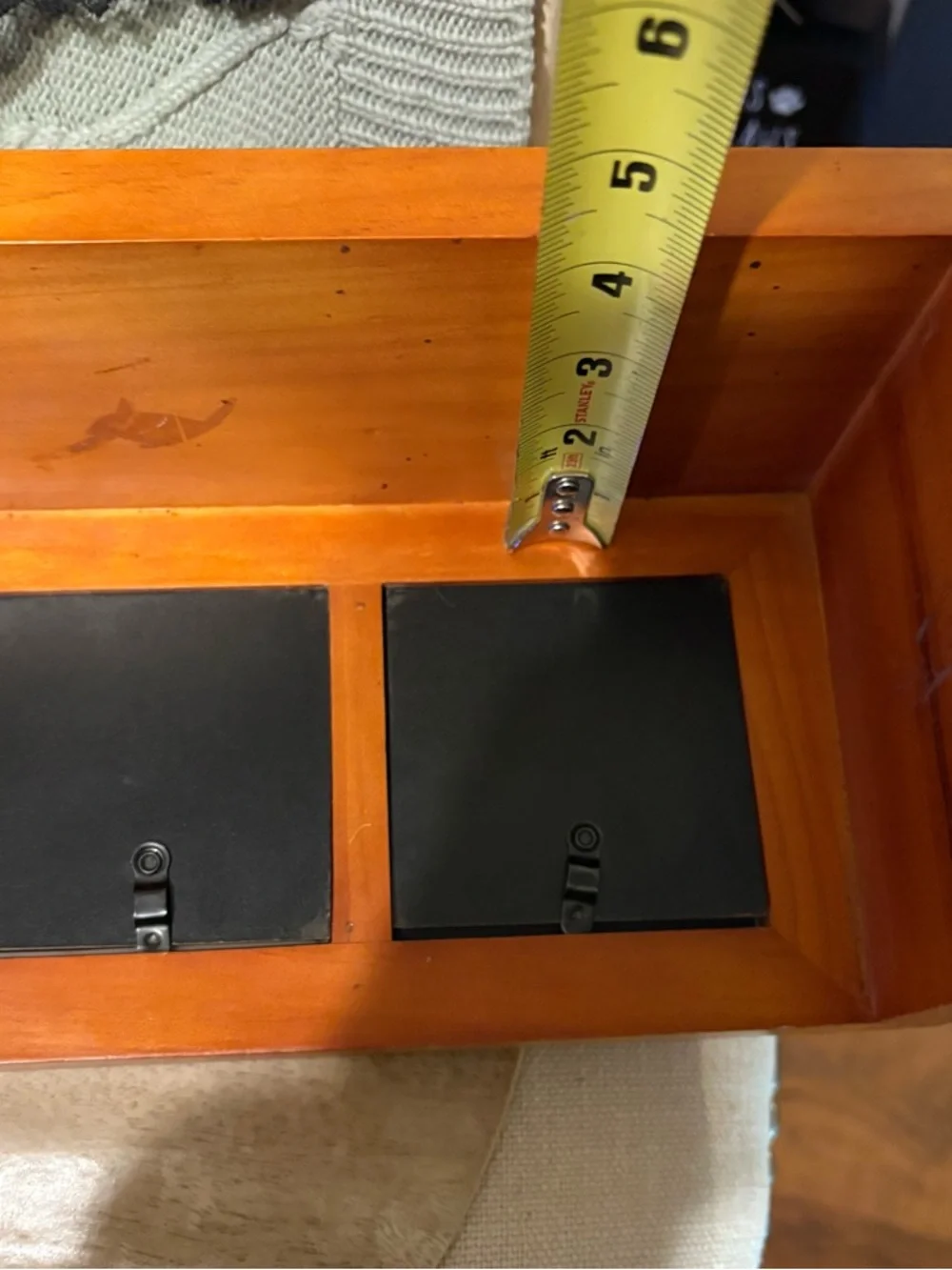 22’ Wall Hanging Wooden Shelf W/5 2.5x2.5’ Picture Framed Border W/glass Inserts